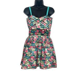 La Reyna Fit & Flare Tank Floral Dress Multi Color Size Large